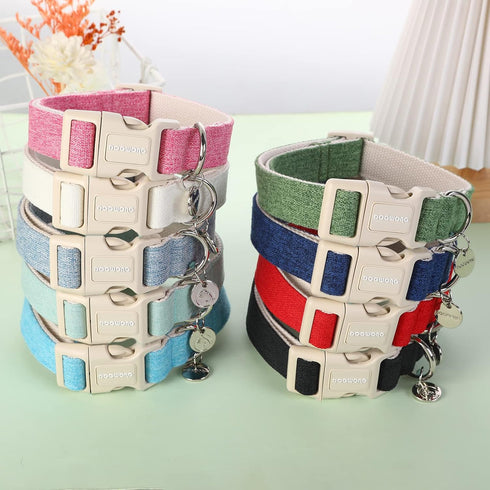 DOGWONG Cotton Hemp Dog Collar, Heavy-Duty Black Dog Collar Adjustable Soft Natural Fabric Pet Dog Collar Cute Wedding Puppy Necklace for Small Me...