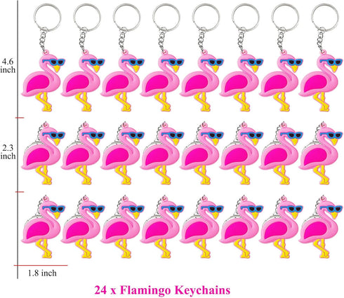 24 Pack Pink Flamingo Keyring Pack Party Favor for Flamingo Lover, Guest Return Gift, Hawaii Themed Party, Baby Shower, Birthday...