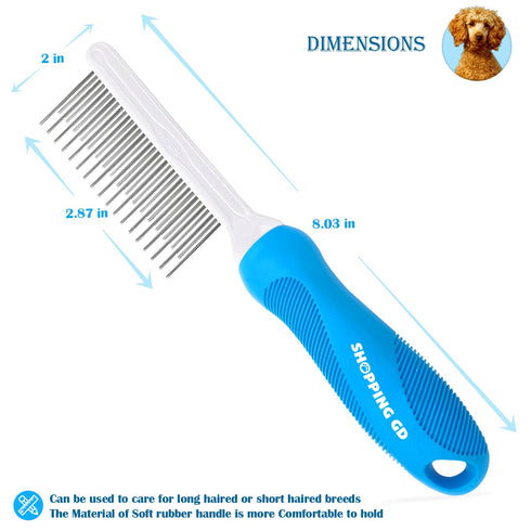 Detangling Pet Grooming Comb for Dogs & Cats with Long & Short Stainless Steel Metal Teeth for Removing Tangles and Knots - Dematting Brush to Det...