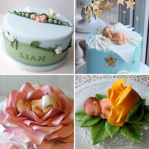 Large Size Newborn Sleeping Baby Mold Silicone Fondant Cake Decoration Cupcake Toppers for Baby Shower...