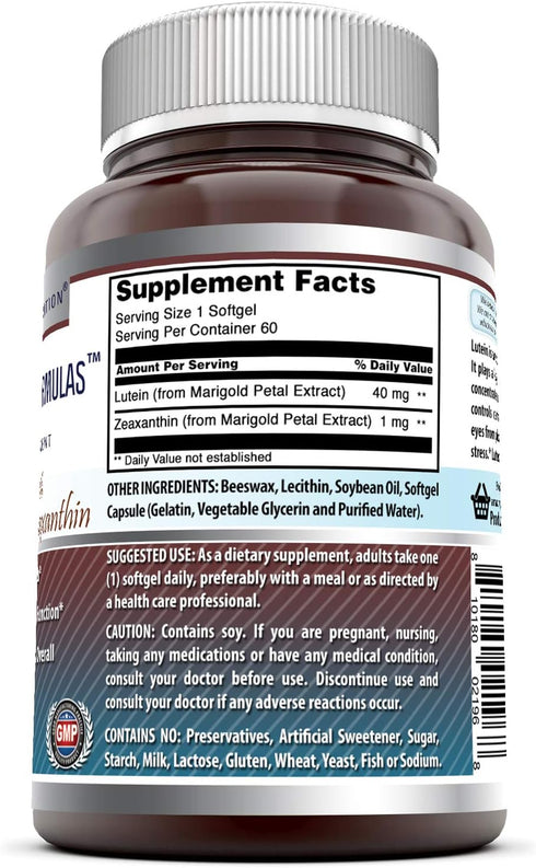 Amazing Formulas Lutein 40 mg with Zeaxanthin 1600 mcg | Softgels Supplement | Non-GMO | Gluten Free | Made in USA (40 mg, 60, Count)...