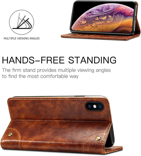iPhone Xs Case, iPhone X Case, SINIANL Leather Wallet Folio Case Book Design Flip Cover with Stand and ID Credit Card Slot Magnetic Closure for iP...