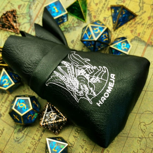 HAOMEJA DND Dice Tray Bag & Tray with Button Role Playing Dice Bag Leather dice Bag Jewelry Coin & Small Accessories Bag Storage Bag (Black)...