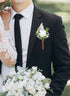 Rose Boutonniere for Men Wedding - Handmade White Corsage Feather Boutonnier for Woodland Wedding Groom Groomsmen Formal Dinner Party Ceremony Ann...