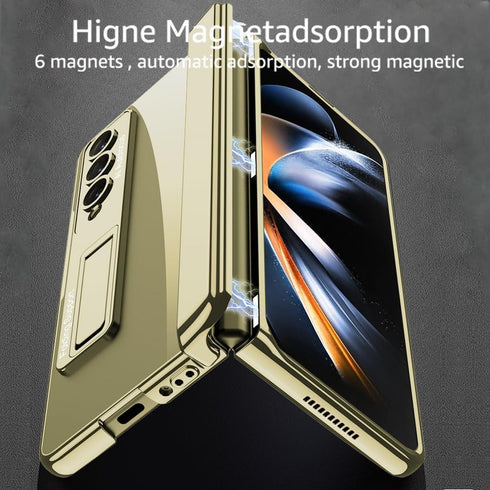for Samsung Galaxy Z Fold 4 5G Clear Case with Magnetic Hinge Protection and Adjustable Kickstand & Screen Protector, Transparent Electroplating M...
