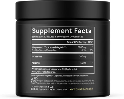 ELMNT Triple Sleep Magnesium Threonate w. Apigenin, Theanine & Magtein Magnesium L-Threonate - Highest Absorption Magnesium Supplement Capsules Na...