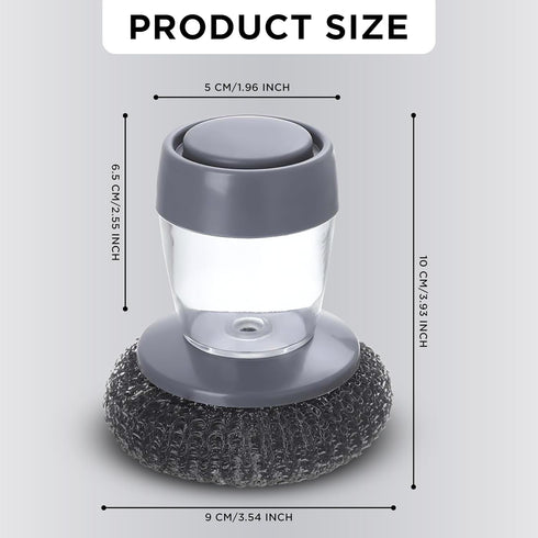 Stainless Steel Scrubber with Soap Dispensing Handle, Heavy Duty Pot Scrubber, Palm Brush with Replaceable Steel Wool Scouring Pad Used for Dishes...