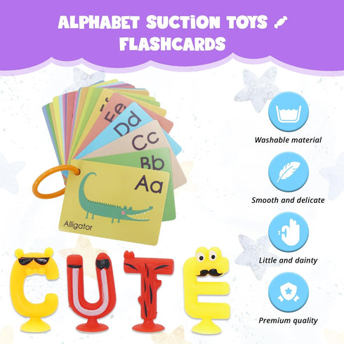 Alphabet Letters Learning Suction Toys: ABC Silicone Baby Bath Toys, Bathtub/Windows/Car/Travel Toys for Toddlers 1-3, Preschool Educational Monte...