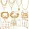 57 PCS Gold Silver Jewelry Set With 4 PCS Necklace, 3 PCS Bracelet, 14 PCS Ear Cuffs Earring, 12pcs Hoop Earrings,24pcs stud earrings for Women Fo...