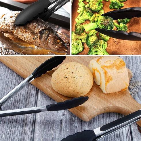 Mini Silicone Serving Tongs Set of 3, Small Kitchen Tongs (7 inch) with Silicone Tips and Stainless Steel Handle, Silicone Cooking Tongs for Salad...