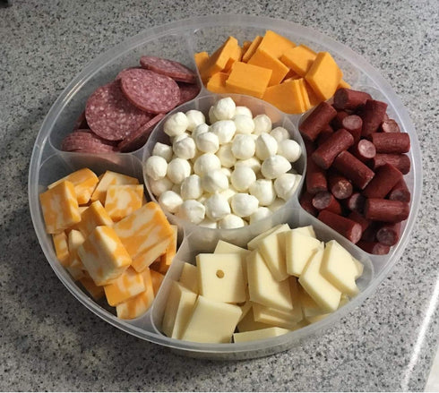 2 Pack - Candy and Nut Serving Container, Appetizer Tray with Lid, 6 Compartment Round Plastic Food Storage Lunch Organizer, Divided Christmas Ket...