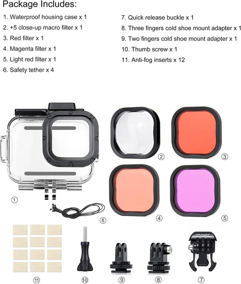 SOONSUN Waterproof Case for GoPro HERO 12/11 / 10/9 Black with Diving Filters - 60M Underwater Dive Housing Case for GoPro HERO 12 11 10 9 Black w...