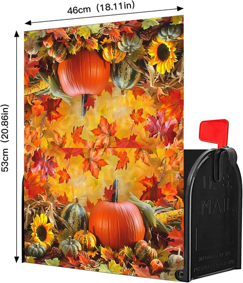 Autumn Fall Harvest Maple Leaves Pumpkin Mailbox Covers Waterproof Magnetic Durable Post Box Cover Wraps Standard Size 21x18 Inches for Outdoor Ga...