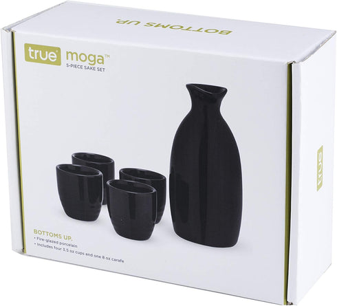 True Moga Sake Set, Pitcher and tumbler set for Sake, Japanese Style Sake Stoneware, Four 3.5 oz Cups and one 8 oz. Carafe, Fire glazed Porcelain,...