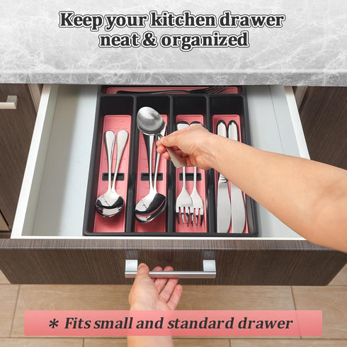 Silverware Organizer with Cutlery Icons?Silverware Tray for Kitchen Drawer?Plastic Flatware Tableware Silverware Drawer Organizer Utensil Organize...