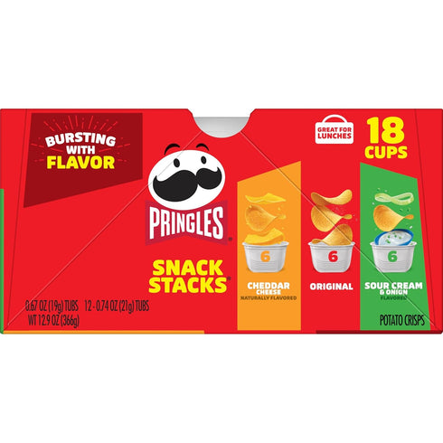 Pringles Potato Crisps Chips, Lunch Snacks, On-the-Go Snacks, Snack Stacks, Variety Pack, 12.9oz Box (18 Cups)...