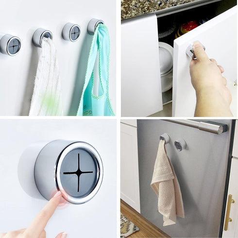 6pcs Push Hooks for Towel, Self-Adhesive Kitchen Towel Holder, Round Wall & Door Mounted Towel Hooks for Kitchen Cabinet Bathroom Home for Hanging...