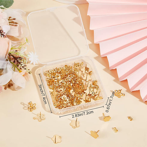 Beebeecraft 1 Box 80Pcs 4 Style Flower Stud Earring Findings 24K Gold Plated Flower Ear Studs with Loops Spring Earring Component for Mother’s Day...