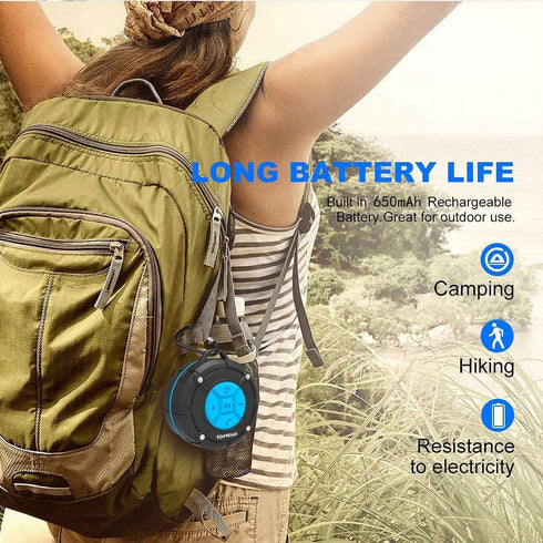 Portable Shower Speaker, IPX7 Waterproof Wireless Outdoor Speaker with HD Sound, 2 Suction Cups, Built-in Mic, Hands-Free Speakerphone for Bathroo...