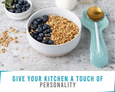 Decorative Owl Spoon Rest for Kitchen Countertop – Modern Farmhouse Spoon Holder for Stove in Lovely Aqua Blue, made with Chip-free Ceramic – Dish...