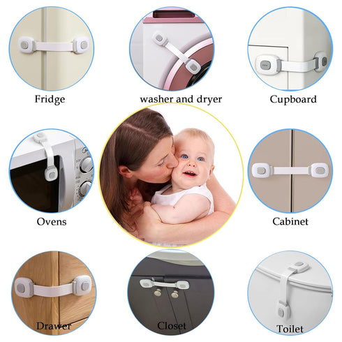 Fursafe&Q Baby Cabinet Locks, Child Safety Cabinet Proofing -Child Safety Strap Locks Adhesive Drawer Fridge Ovens Door Toilet Latches No Drill Mu...