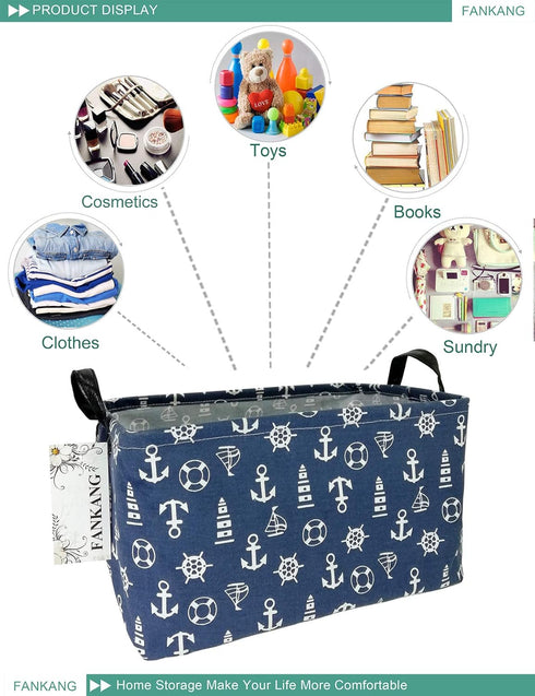 FANKANG Storage Basket,Nursery Hamper Canvas Laundry Basket Foldable with Waterproof PE Coating Storage, Office, Bedroom, Clothes,Toys (Rec-Sailbo...