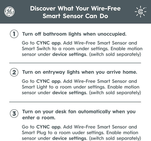 GE CYNC Wireless Smart Motion Sensor, Battery-Powered, Bluetooth Motion Sensor with Ambient Light Detection, Works with CYNC Smart Plugs, Switches...