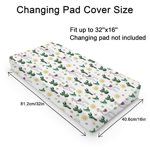 Cute Llama Changing Pad Cover Funny Llama Cactus Leaves Sun Diaper Change Table Sheets for Boys Girls Desert Animal Soft Breathable Stretch Fitted...