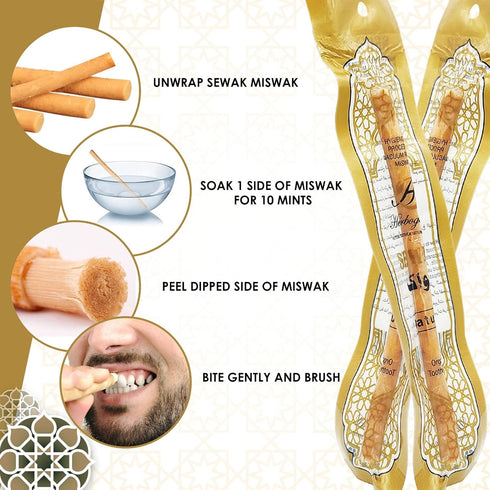 Sewak Natural Miswak Traditional Toothbrush, No Flavor All Natural for Oral Health, Hygiene, Fresh Breath, Light Weight, Vacuum Sealed (Pack of 2)...