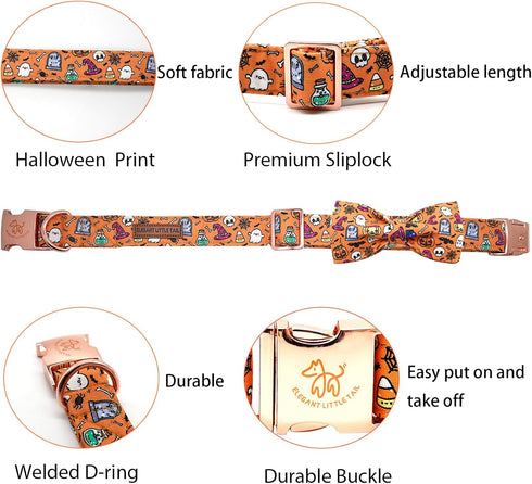 Elegant little tail Dog Collar, Fall Dog Collar Pumpkin Holiday Pet Collar Dog Halloween Dog Bow Collar Pet Durable Adjustable Girl Boy Dog Collar...