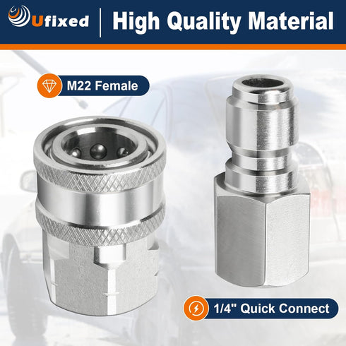 Non Rust 2 Sets 1/4 Inch Pressure Washer Coupler Quick Connect Plug, Stainless Steel Male and Female Quick Connect Fittings, Pressure Washer Adapt...