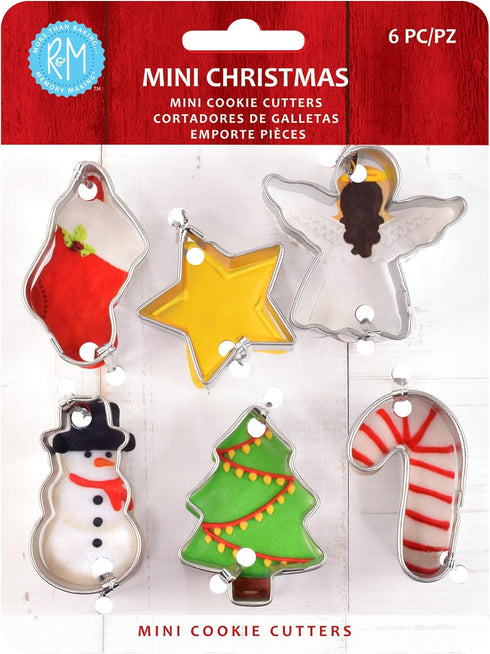 R&M International Mini Christmas Cookie Cutters, Snowman, Stocking, Star, Candy Cane, Tree, Angel, 6-Piece Set...