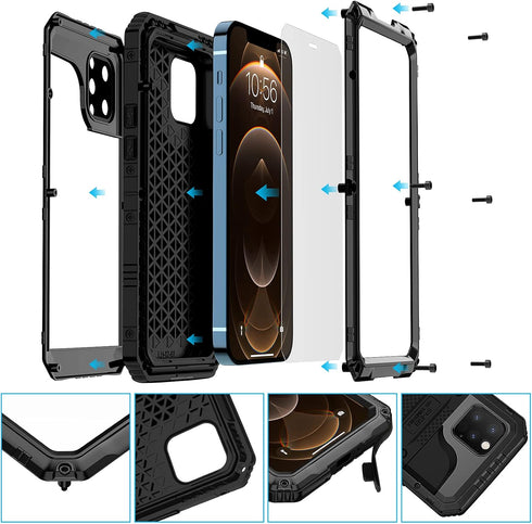 seacosmo for iPhone 12 Pro Case, IP68 Waterproof Shockproof Dustproof Case with Built-in Screen Protector Full Body Protective Heavy Duty Metal Co...