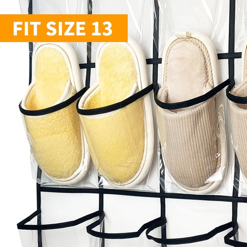 28 Large 1 Pack Transparent Pockets Over The Door Shoe Organizer Sturdy Hanging Shoe Rack for Door Closet Sneakers or Accessories, 4 hooks?White?...