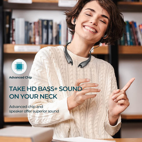 Neckband Headphones, Around The Neck Bluetooth Headphones w/Noise Cancelling Microphone, Bluetooth Headset w/ 22hrs Playtime, Neck Earphones Stere...
