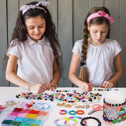 8100pcs 3mm Glass Seed Beads for Jewelry Bracelet Making Kit,Small Beads Friendship Bracelet Kit with Letter Beads and Pendants, Stretch Cords, Et...