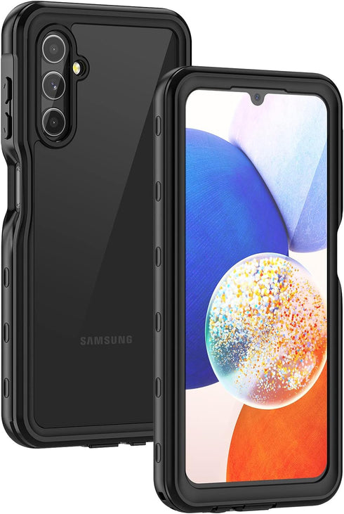 Lanhiem Samsung Galaxy A14 5G Case, IP68 Waterproof Dustproof, Built-in Screen Protector, Rugged Full Body Shockproof Protective Cover, Black/Clea...