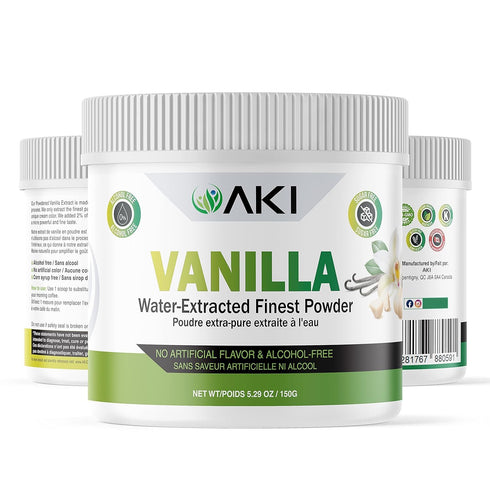 Aki Fine Vanilla Powder Extract From Beans (5.29oz/150g) - Water Extracted Powder Ideal For Baking, Cooking Flavoring - Delicious Vanilla Flavor &...