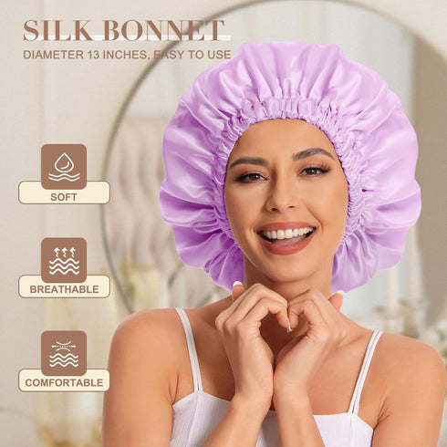 Satin Bonnet Silk Bonnet Hair Bonnet for Sleeping-Slouchy Beanie Hat Satin Sleep Cap for Women's Natural & Curly Hair(Light Purple)...