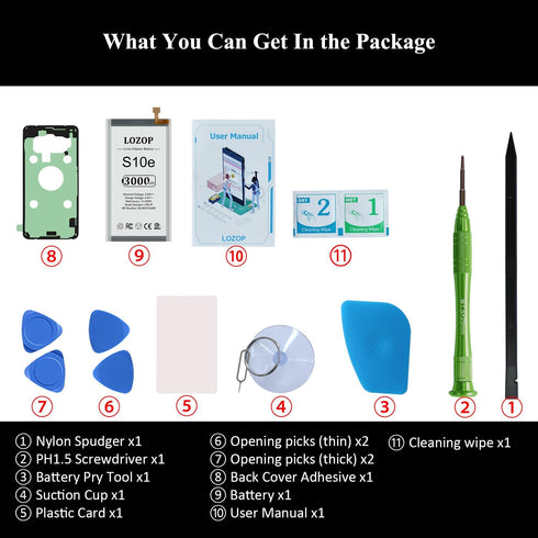S10e Battery Replacement Kit for Samsung Galaxy S10e SM-G970U/U1/F/W/X and Other All G970 Models with Repair Tools Kit and User Manual...