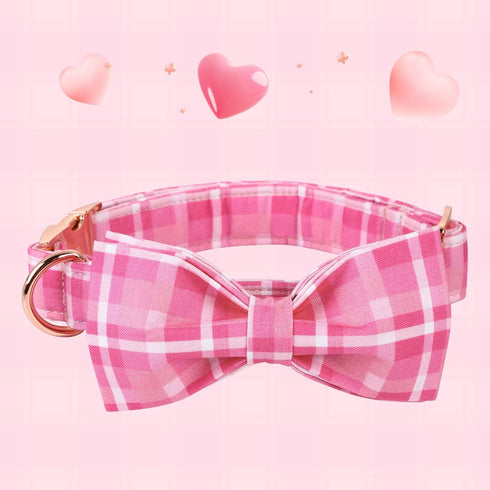 Lionheart glory Pink Plaid Dog Collar, Adjustable Dog Collar with Bowtie, Pet Gift Girl Collar for Dog Soft Bowtie Dog Collars for X-Small Puppy...