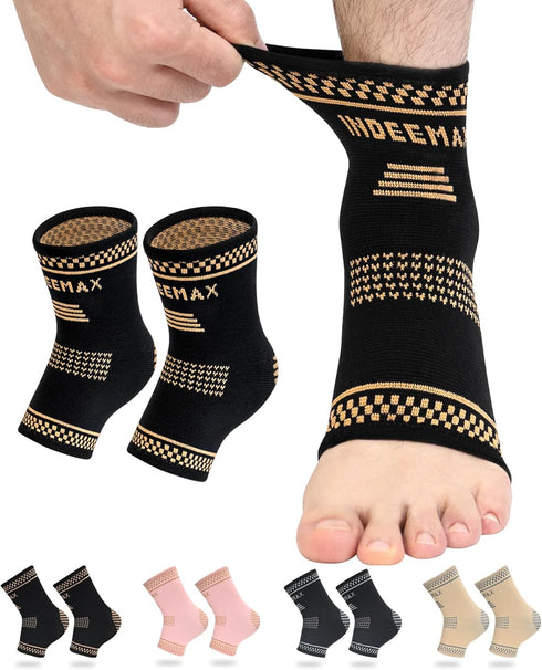 INDEEMAX Copper Ankle Brace for Men and Women 2 Pairs, Ankle Compression Sleeve Ankle Support Brace for Sprained Ankle, Plantar Fasciitis, Running...