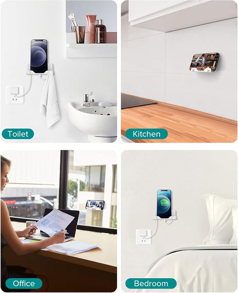 HomeMount Hands Free Wall Mount Phone Holder with Adhesive Strip for Bedroom Living Room Kitchen Compatible with All Phone or Mini ipad White......