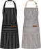 2 Pack Aprons for Women with Pockets, Soft Chef Apron for Men, Adjustable Bib Aprons for Kitchen Cooking BBQ (Black/Brown Stripes)...