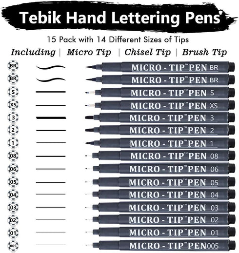 Hand Lettering Pens, 15 Pack Calligraphy Brush Pen Markers Black Ink for Beginners Writing, Lettering, Journaling, Art Drawing, Signature, Illustr...