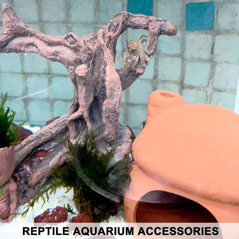 Hermit Crab Climbing Toys Aquarium Decorations Artificial Tree Trunk Ornaments Betta Fish Hideout Caves Reptile Habitat Decor Accessories for Leop...