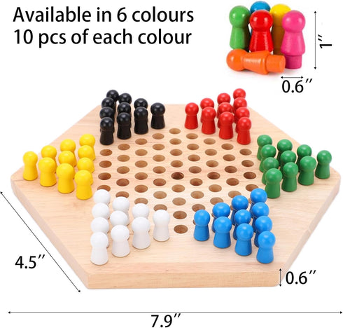 Wooden Chinese Checkers Board Game Set, Colorful Chinese Checkers Board Game Classic Strategy Family Board Game for Kids and Adults 7.8 inch...