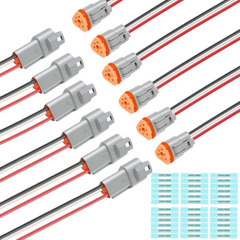 6 Kit Deutsch DT 3 pin Grey Male Female Wiring Harness Deutsch Pigtail 3 Wire Way Waterproof Automotive Electrical Connector 16 AWG with 36 Heat S...