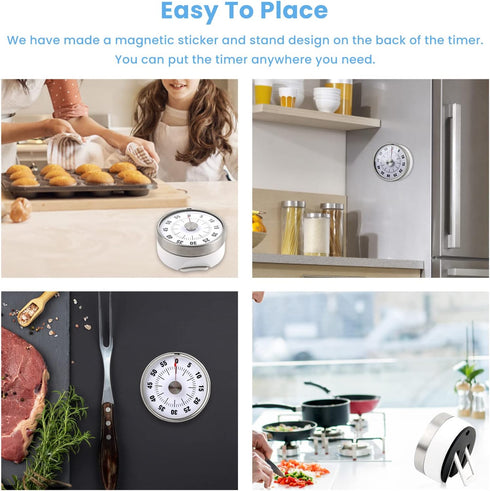 Visual Timer with Bracket, Chef Cooking Timer Clock with Loud Alarm, No Batteries Required, 100% Mechanical - Magnetic Backing, Exquisite Stainles...