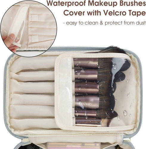 Wandering Nature Makeup Bag, Travel Make Up Organizer Cosmetic Brush Bags Case for Women in Eco Vegan Leather, Grayish Blue(Patent Pending)...